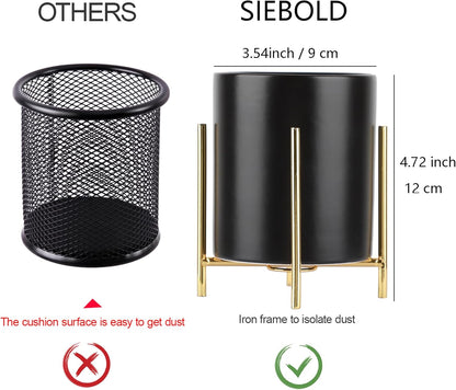 Gold Pencil Cup Sturdy Metal Frame With White Ceramic Pen Holder For Desks and kitchen Appliance Holders
