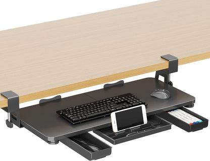 XINLEI Keyboard Tray Under Desk Large C-Clamp 25.6” (30” Including Clamps) x 11.8” Slide-Out Platform Computer Drawer Pull Out Keyboard & Mouse Tray Black DSF4