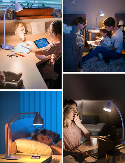 BOHON LED Desk Lamp with USB Charging Port, 3 Color Modes Dimmable Reading Lamp, Auto Dimming Task Lamp, Flexible Neck Table Light for Dorm Bedside, Adapter Include, White