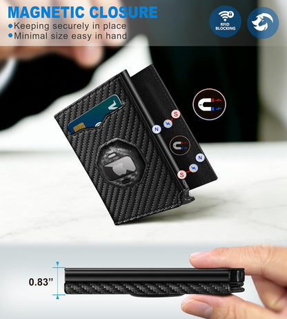 Airtag Wallet for Men,with Cash Pocket 2 ID Window 10+ Cards,Metal Case Smart Slim Pop Up Credit Card Holder Flip with Magnetic Closure RFID Blocking Trifold Leather wallet with Gift Box