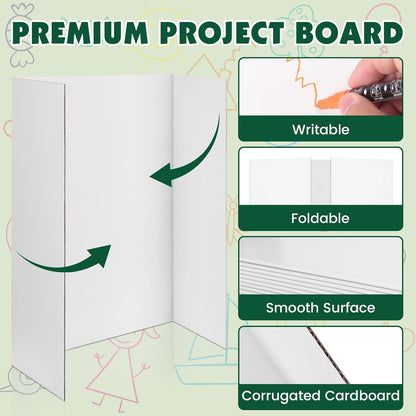 10 Pack Trifold Poster Board, 36in x 48in Corrugated Project Board, White Presentation Board, Trifold Display Board for School Project, Business Presentation, Science Fairs, Event Display