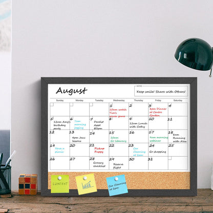 Calendar Whiteboard for Wall, TANKEE 17x13 Inches Whiteboard Calendar Cork Board Combo, Small Magnetic White Board with Wood Framed, Hanging Dry Erase Board for Kitchen Home Office School Planner