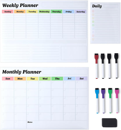 Amazon Basics Magnetic Dry Erase Calendar Whiteboard Set for Fridge, 3-Pack with 8 Markers and Eraser