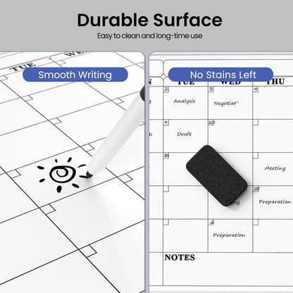 Monthly Whiteboard Calendar for Wall, Small 16" x 12" Dry Erase Board with Plastic Frame, Hanging Dry Erase Calendar with 3 Mini Sticky Notes for Kitchen Planner, Memo, Home and Office