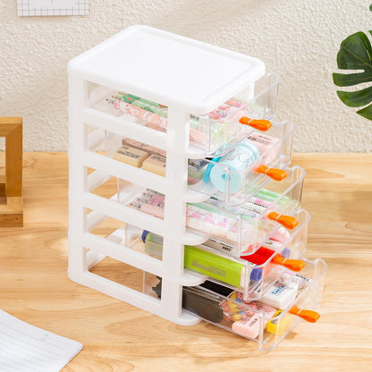 Gagee 3 Drawer Mini Desktop Unit,Plastic dressers with drawers for Arts and Crafts, Small Tools, Sewing Accessories, Stationary, and Hardware,Clear/White Frame