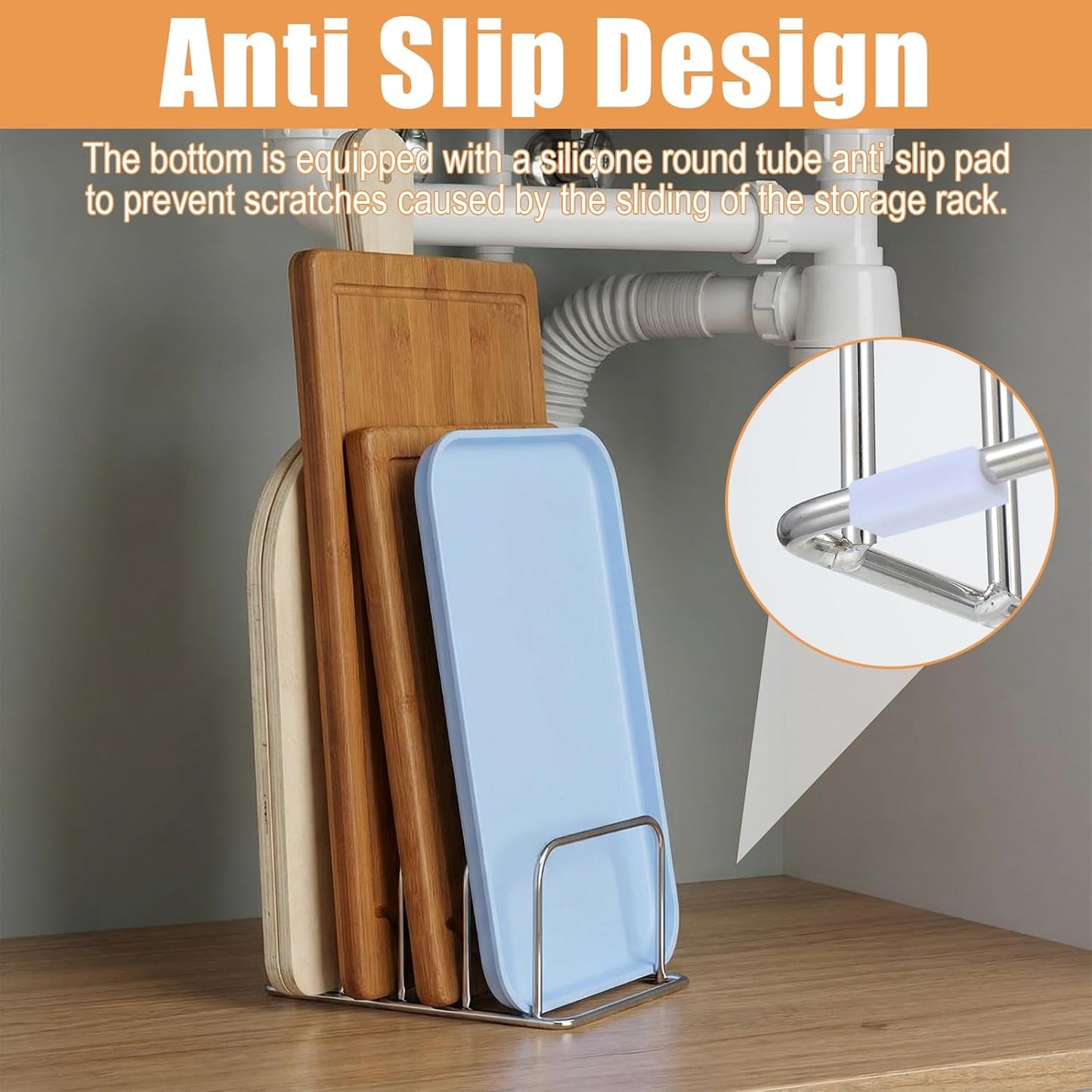 2-Pack Cutting Board Holder Stand 304 Stainless Steel Cutting Board Racks Organizer 4-Tier Chopping Boards Storage Cookie Sheet Baking Sheet Baking Trays,Chopping Boards,Dish 0.9+1.0 Inch Width Slots