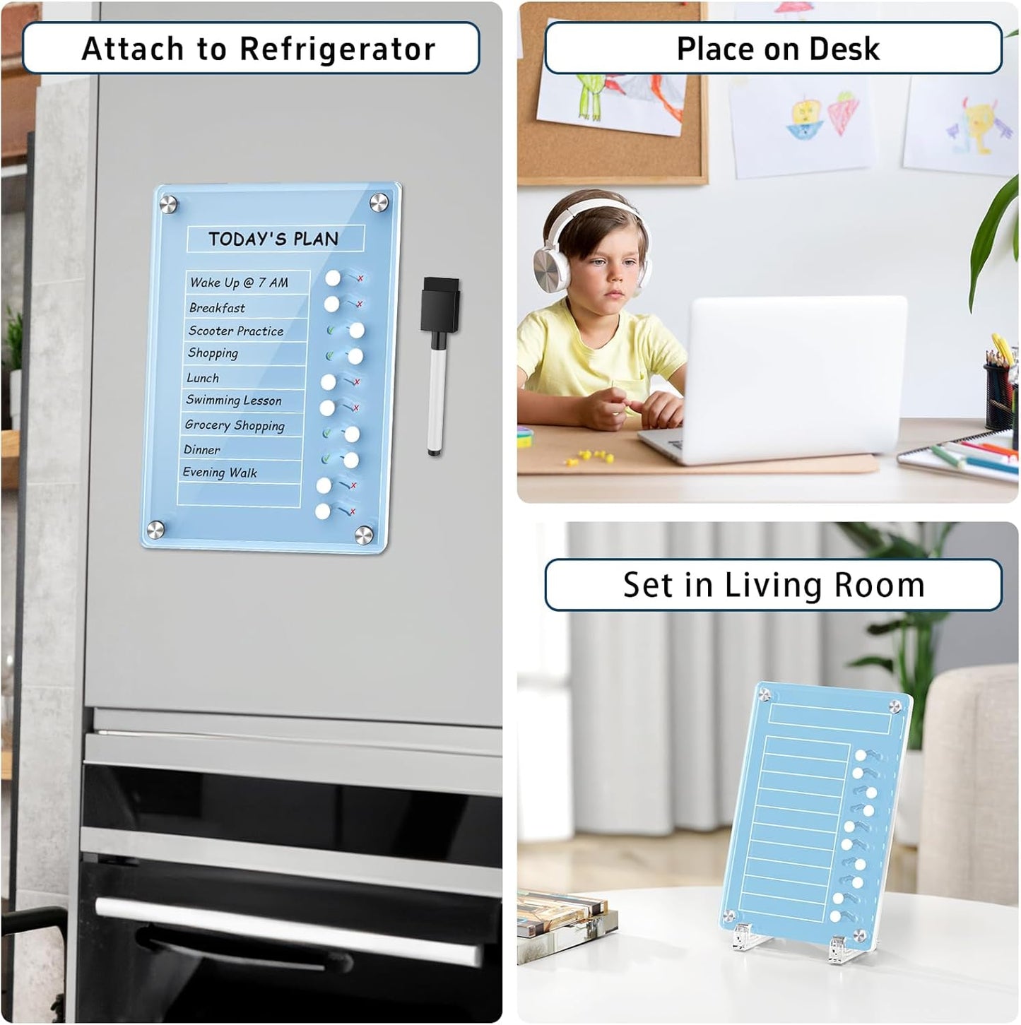 NiHome Acrylic Magnetic to Do List Planning Board with Sliders & Desktop Stand, Chore Chart for Kids & Adults, Checklist Routine Chart Task Board for Fridge & Desk, for Magnetic Metal Surfaces Only