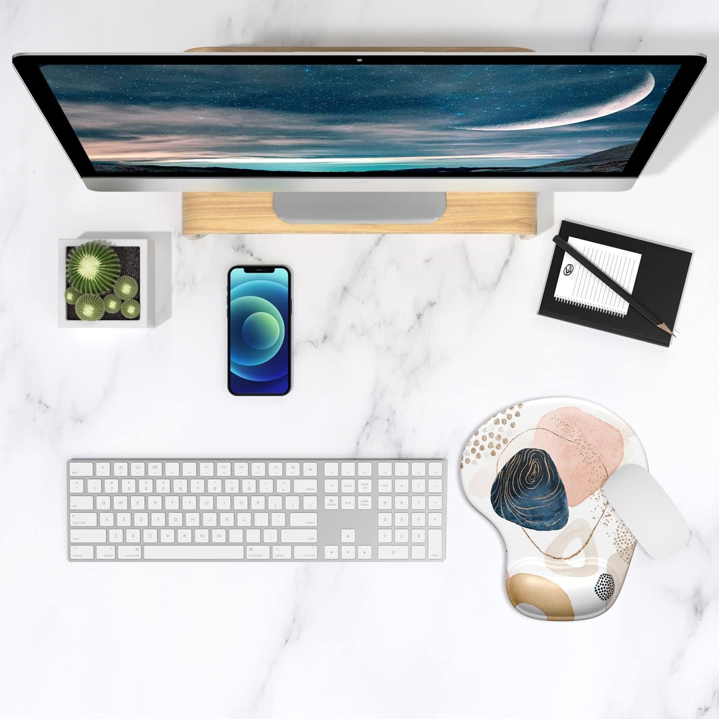 ITNRSIIET Ergonomic Mouse Pad with Gel Wrist Support Wrist Rest Smooth Surface Non-Slip PU Base Comfortable Office Supplies Pain Relief, 9.5 x 8 inches, Beach