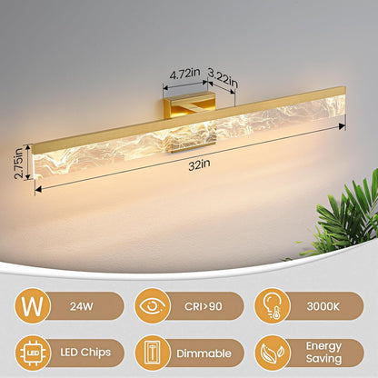 AIJIASI 39-Inch Brushed Gold Vanity Light Fixture, 28W Dimmable LED Modern Light Bar for Bathroom Mirror, Restroom, Bedroom (3000K)