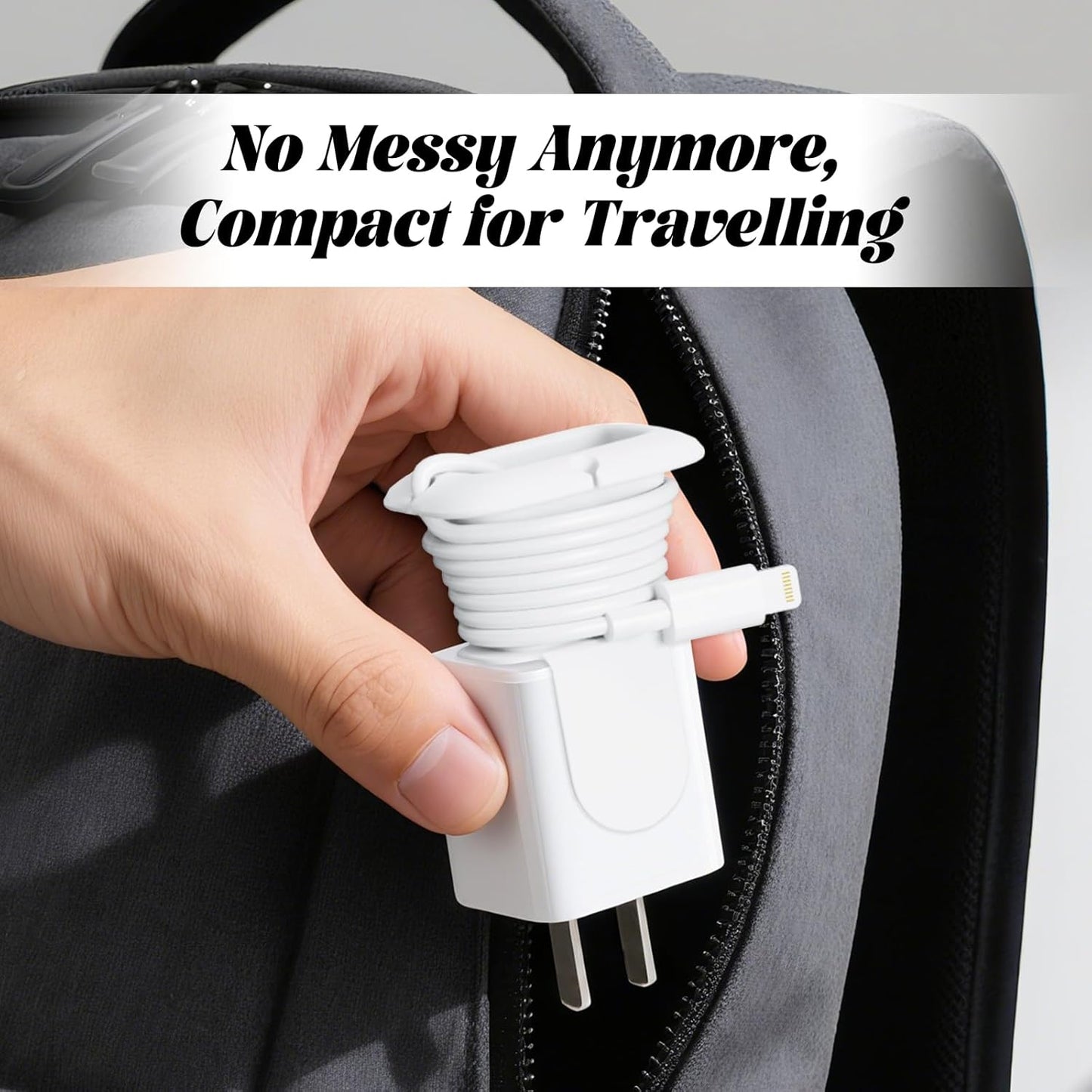 Silicone Collapsible Cord Wrap Foldable Charger Organizer Compatible with MacBook and PC Charger and Adapter, Wired Manager Holder Wrap Winder Cable Management Travel Essentials (Black&White)