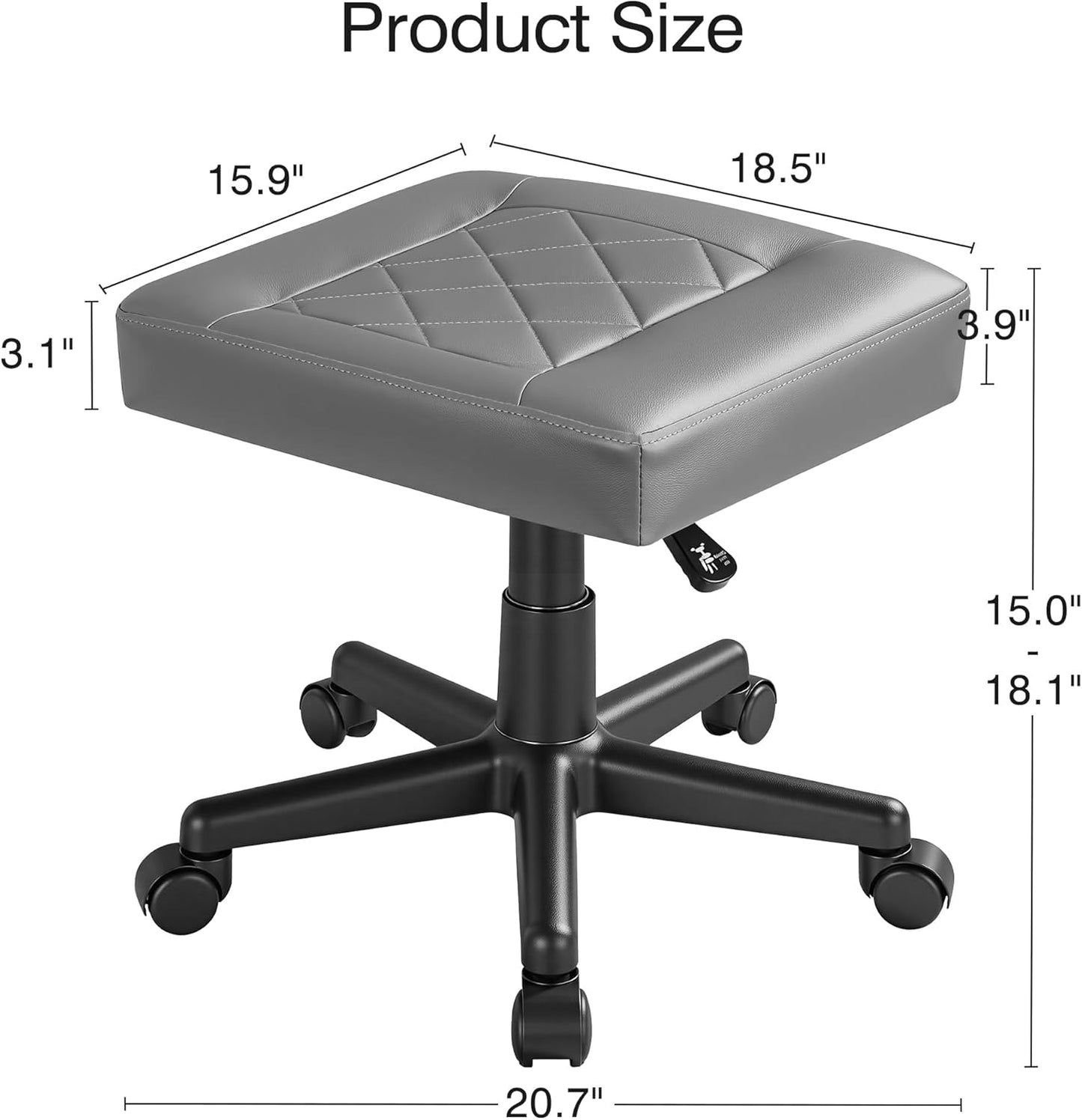 VECELO Under Desk Footrest, PU Ergonomic Foot Rest with Wheels, Comfort Padding, Height Adjustable for Relieving Leg Pain, Stiffness, Black