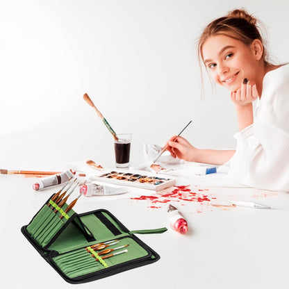 DUGATO Short Paint Brush Holder & Organizer 5.4x10.7 Inches, Blue Canvas Bag for Brushes up to 9.3" Length, Case with 15 Slots, Artist Brush Carrying Case (Brush Not Included)