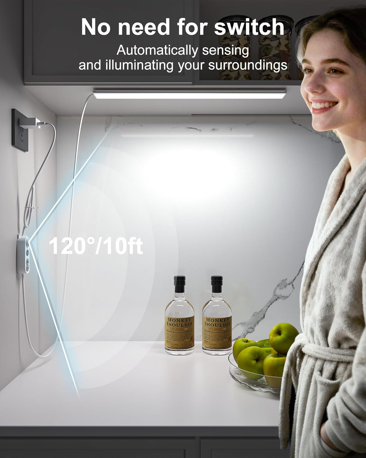 ASOKO Under Cabinet Led Lighting, 12 Inch Light Strip Bar, Daylight White 5000K Dimmable Plug in USB Light, Small Thin Led Under Counter Lighting for Kitchen/Room/Shelf/Desk/Display Case