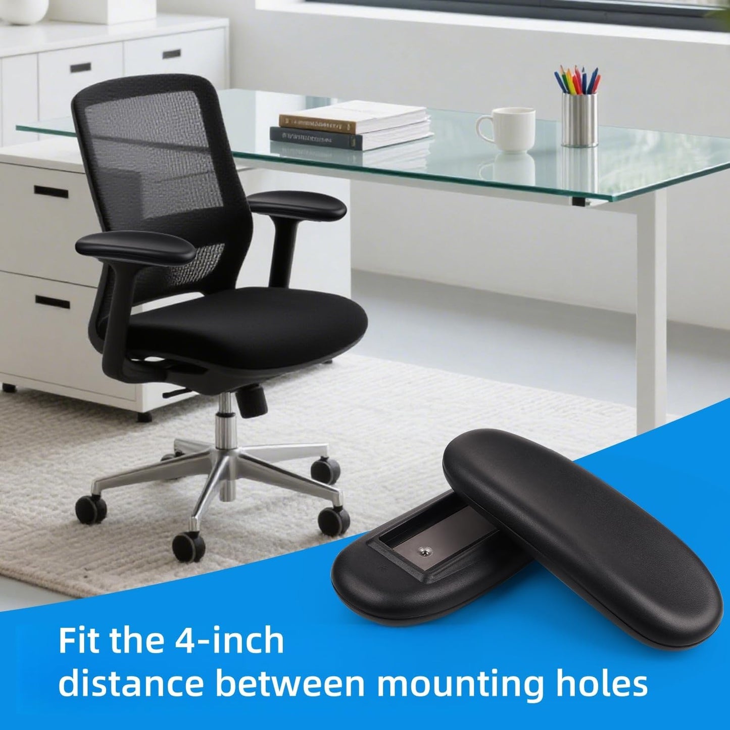 Office Chair Armrest Replacement, PU Arm Pads Caps, Fit to Most Chairs with 4" Mounting Hole Distance, 1 Pair