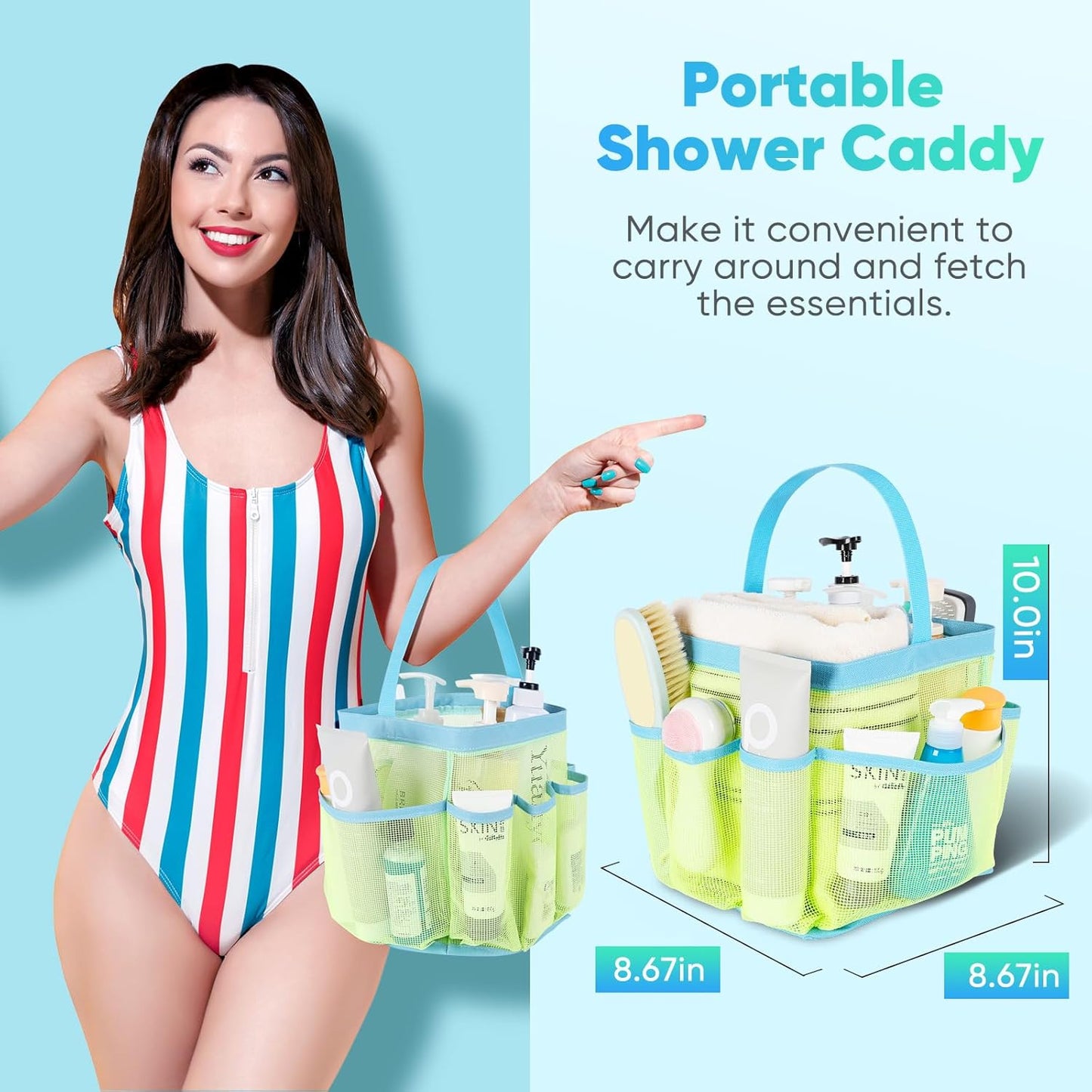 EUDELE Mesh Shower Caddy Portable for College Dorm Room Essentials, Shower Caddy Dorm with 8-Pocket Large Capacity for Beach, Swimming, Gym, Travel essentials