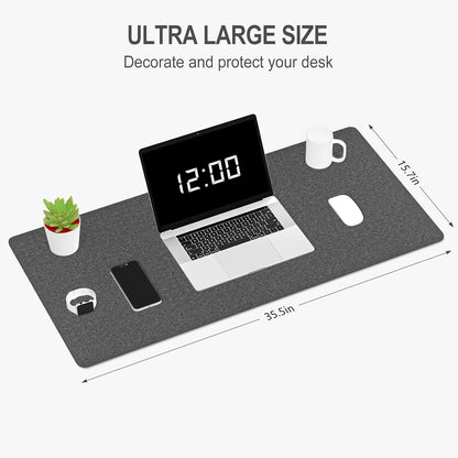 Auhoahsil Felt Desk Mat, Minimalist Large Mouse Pad XXL 35.5 x 15.7 in, Desk Matt for Desktop, Keyboard, Laptop, Computer, Office, Work from Home, Gaming, White