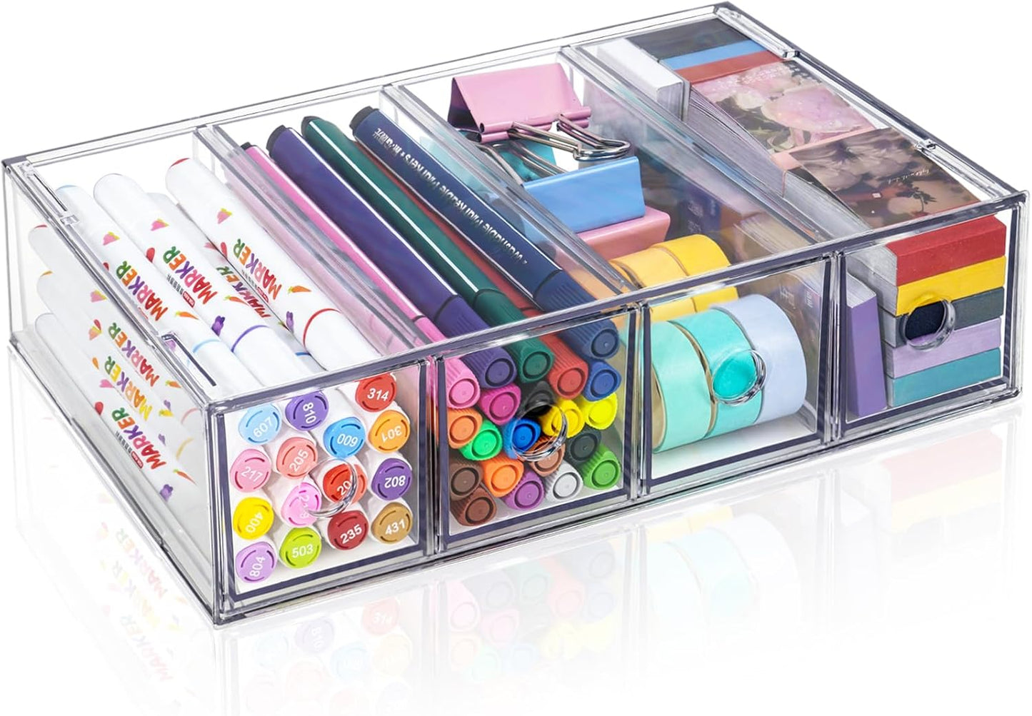 Desk Organizer with 8 Drawers, FODIENS 2 Packs Stackable Desktop Storage Box with Removable Drawer, Clear Sunglasses Organizer Display Case for Stationery Marker Pens Eyeglasses Office Supply
