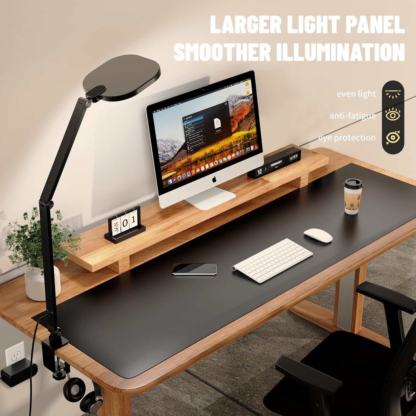 Desk Lamps for Home Office, 2000LM Eye-Caring Desk Light with Clamp, Dimmable Zoom Lighting with 3 Colors & 10 Brightness, Remote Computer Ring Light for Video Calls,Conference, Reading, CRI>97.8