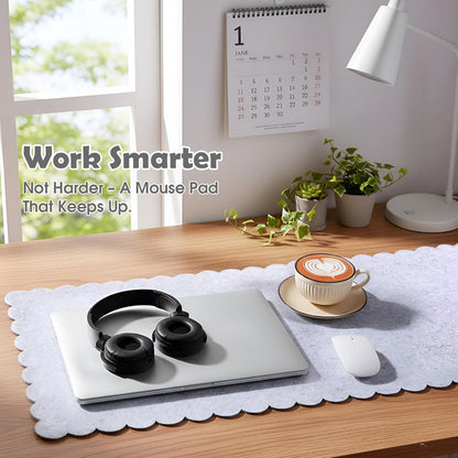 Copkim 35 x 16.5 Inch Felt Desk Mat with Scalloped Edges, Large Felt Mouse Pad Non Slip Scalloped Computer Laptop Desktop Pad for Keyboard and Mouse Home Office(Gray)