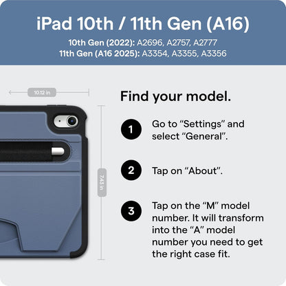 ZUGU CASE for iPad A16 11th Generation 11 Inch (2025), 10th Gen 10.9 Inch (2022) Magnetic Stand & Sleep/Wake Cover, Model #s A3354, A3355, A3356, A2696, A2757, A2777, Stealth Black