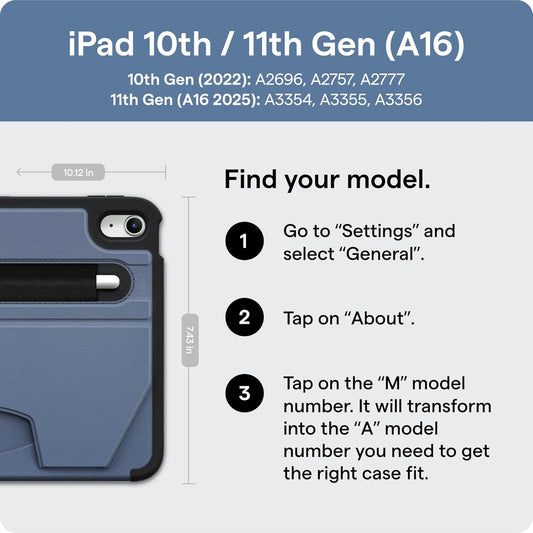ZUGU CASE for iPad A16 11th Generation 11 Inch (2025), 10th Gen 10.9 Inch (2022) Magnetic Stand & Sleep/Wake Cover, Model #s A3354, A3355, A3356, A2696, A2757, A2777, Stealth Black