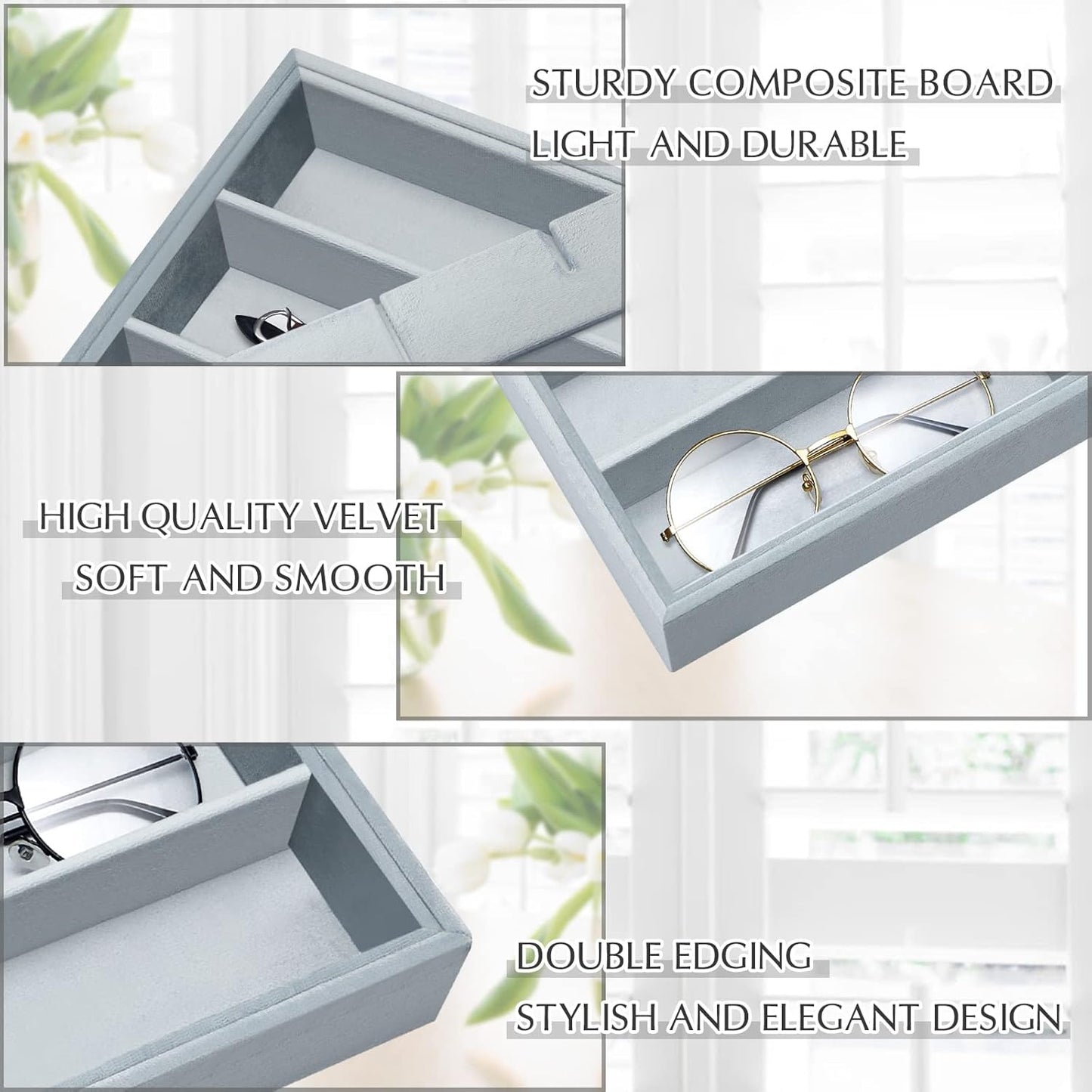 Amylove 2 Pcs Sunglass Organizer Trays Glasses Stackable Jewelry Trays Sunglass Organizer Display Box(8 Grids,Beige)