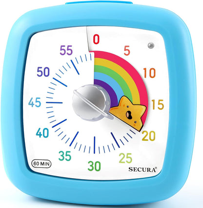 Secura 60-Minute Visual Timer, Silent Study Timer for Kids and Adults, Time Clocks, Time Management Countdown Timer for Teaching (Black & Cloud)