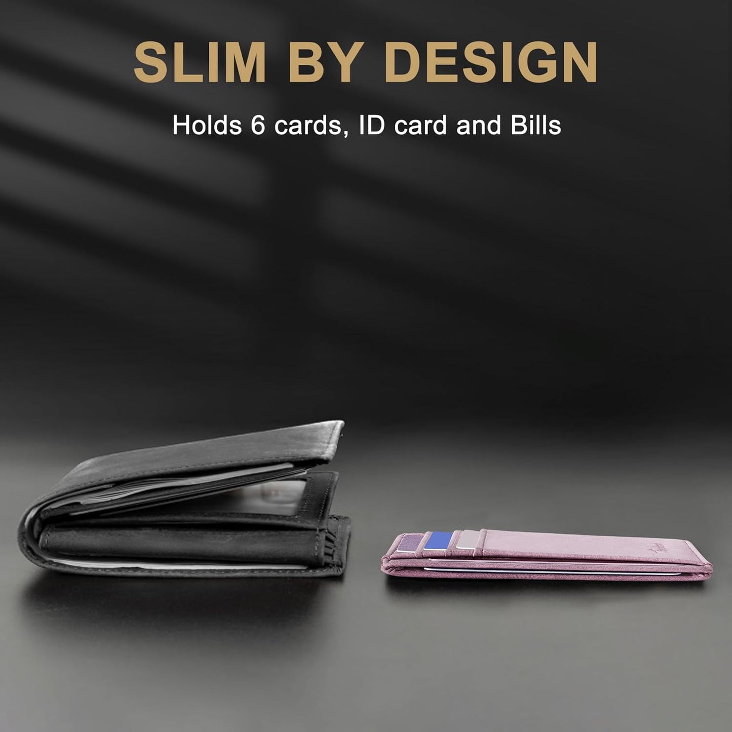 Travelambo Slim Wallet Front Pocket Minimalist Leather RFID Blocking Medium Size