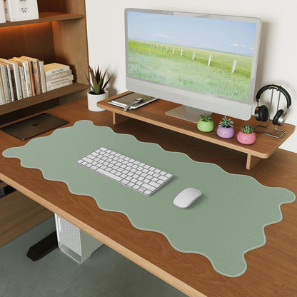 iCasso Pink Leather Desk Mat,Extra Large Scalloped Mouse Pad for Desktop,Waterproof PU Nail Table Mat,Cute Keyboard Mats for Women Girl,Non-Slip Desk Cover Mat for Office Home Dorm
