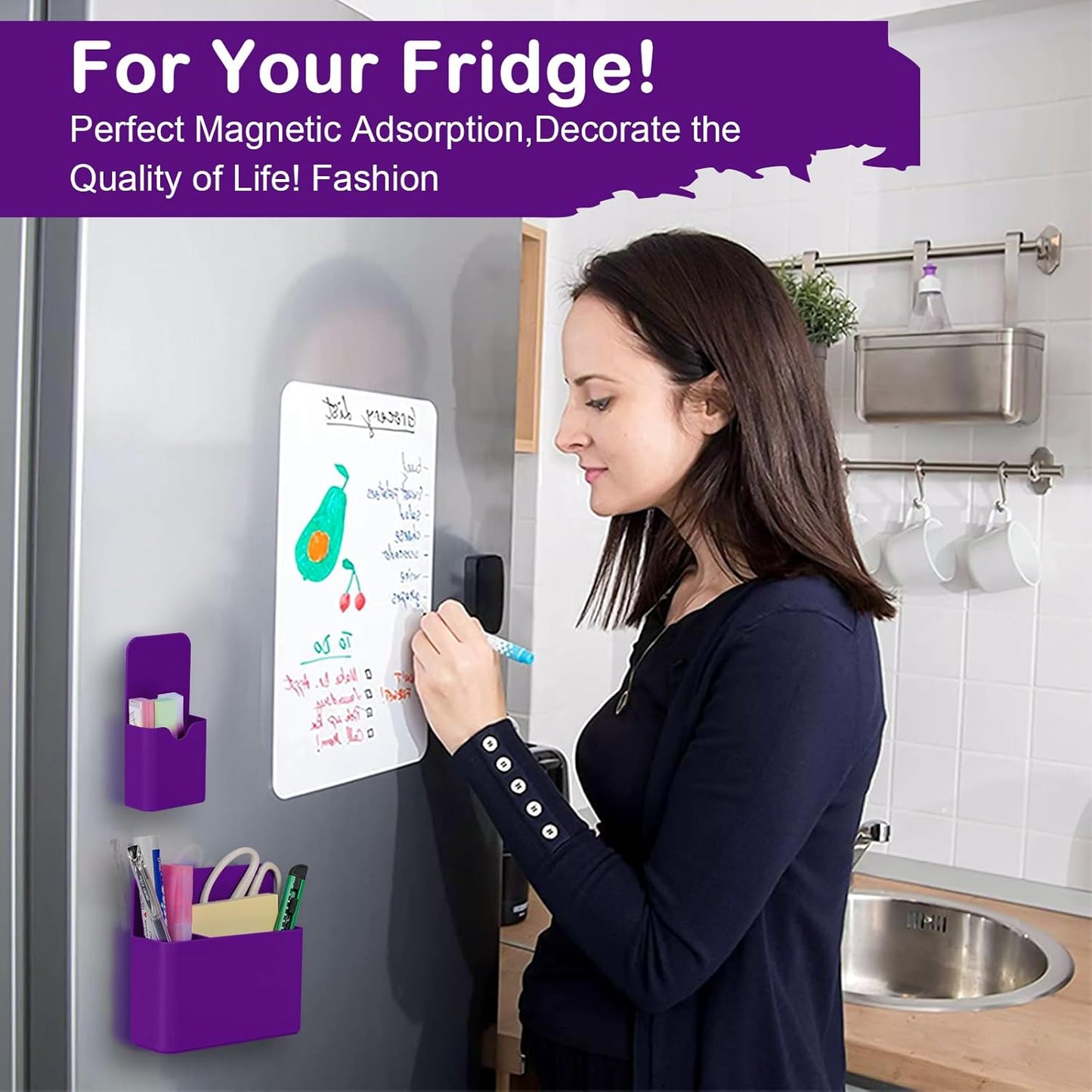 KITANIS Magnetic Pen Holder,2 Pack Magnetic Dry Erase Marker Holder with Generous Compartments,Strong Magnet Storage Marker Pen Pencil Organizer for Refrigerator,Whiteboard,Locker Accessories