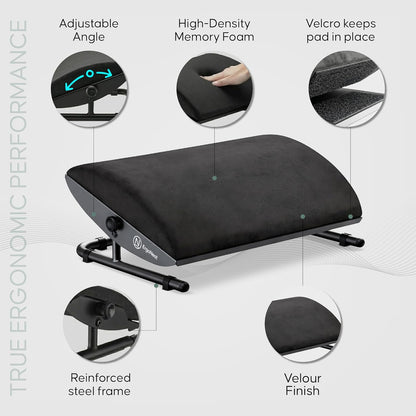 Under Desk Foot Rest – Adjustable Ergonomic Foot Rest with Steel Frame & Memory Foam Cushion, Soft Velour Finish for Superior Comfort, Designed to Improve Posture & Relieve Leg Pressure | ErgoNest™