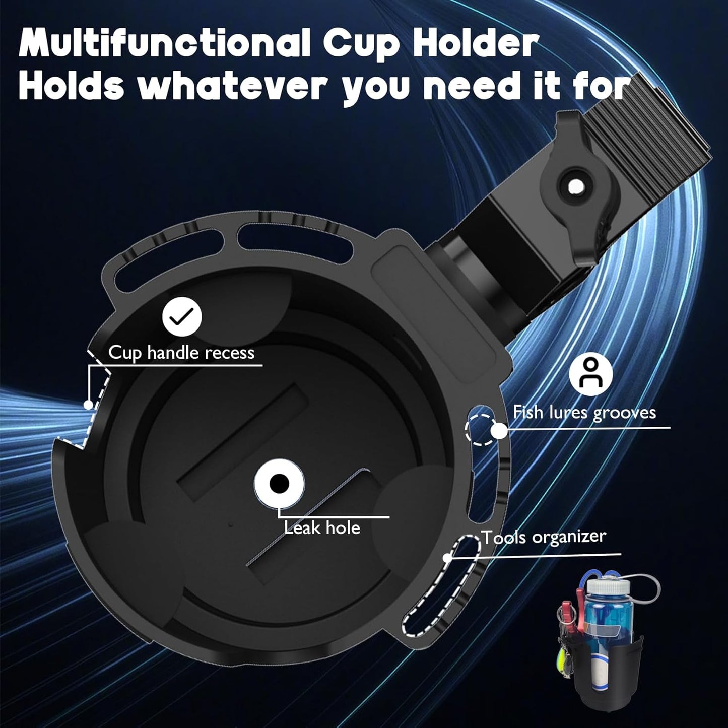 Cup Holder with 0.6"-1.5" Aluminum Clamp - Drink Holder for ATV, Motorcycle, Bike, Wheelchair, Golf Cart, Fits Maximum Diameter of 3.38 inches Bottles.