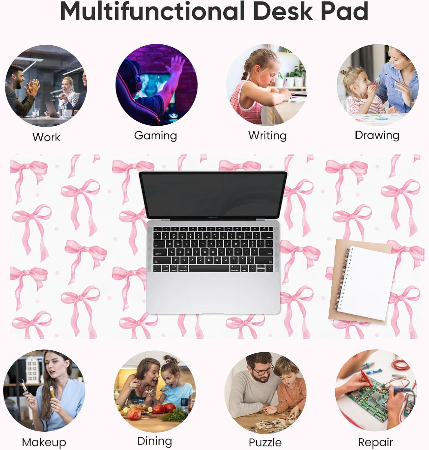 Pink Desk Mat, Leather Desk Pad Blotter Protector, XXL Large Mouse Pad,Computer Laptop Mouse Pads for Desktop,Waterproof Writing Anti-Slip Mousepad for Office and Home I Colorful Stickers