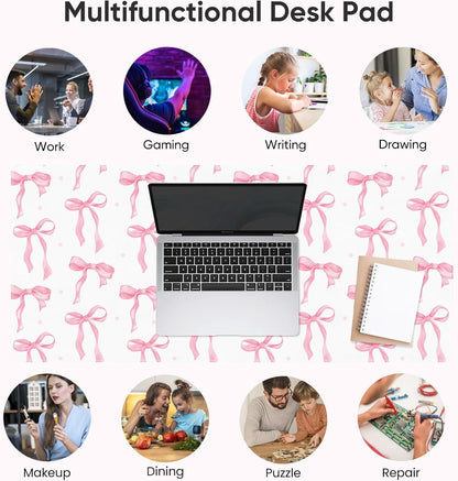 Pink Desk Mat, Leather Desk Pad Blotter Protector, XXL Large Mouse Pad,Computer Laptop Mouse Pads for Desktop,Waterproof Writing Anti-Slip Mousepad for Office and Home I Colorful Stickers