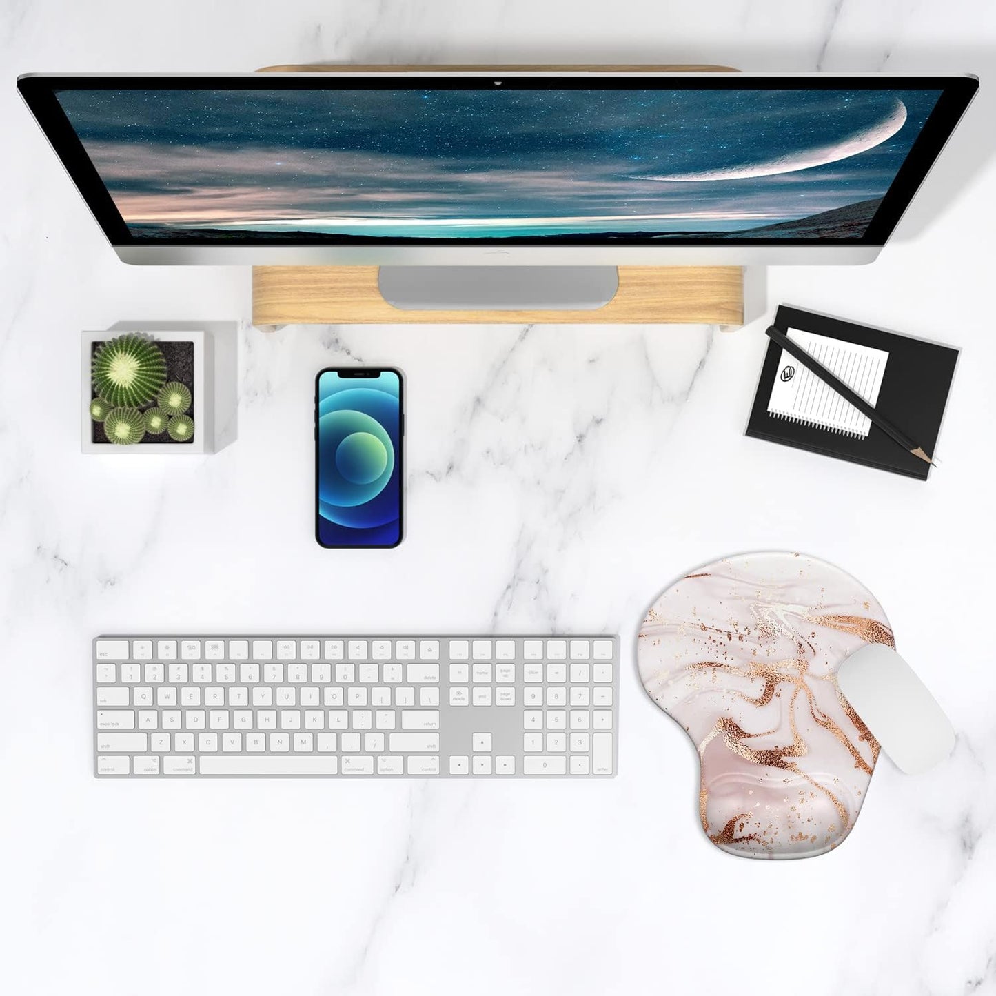 ITNRSIIET Ergonomic Mouse Pad with Gel Wrist Support Wrist Rest Smooth Surface Non-Slip PU Base Comfortable Office Supplies Pain Relief, 9.5 x 8 inches, Beach