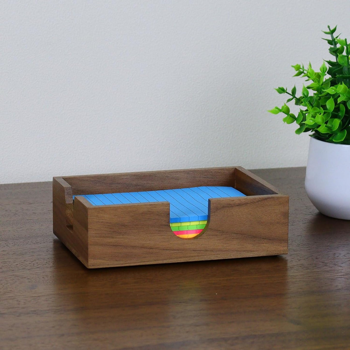 MultiBey Walnut Wood Sticky Notes Holder for Desk, 4x6 Inch Self -Sticky Note Memo Holder, Wooden Sticky Note Dispenser Office Desk Organizer for Dorm Room Office Home School (S)