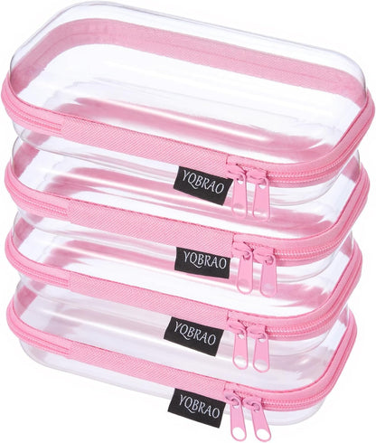 YQBRAO 6 Pack Clear Hard Shell Zipper Case, 1.2mm Heavy Duty Crush-Proof Diaper Bag Organizer Pouches, TSA Approved Travel Makeup Bag for Toiletries & Electronics, (2L, 2M, 2S) Multi-Size Storage Set