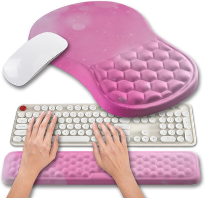 Hokafenle 2 in 1 Ergonomic Mouse Pad Wrist Support & Wrist Rest for Computer Keyboard Set, with Relieve Carpal Tunnel Pain Massage Bulge and Full Memory Gel Design (2In1 Set, Black)