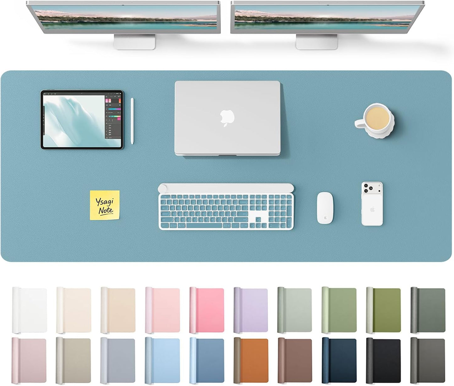 YSAGi Leather Desk Pad Protector, Large Mouse Pad, Non-Slip PU Leather Desk Blotter, Waterproof Writing Pad for Office and Home (31.5" x 15.8", Eggshell) - Colors A