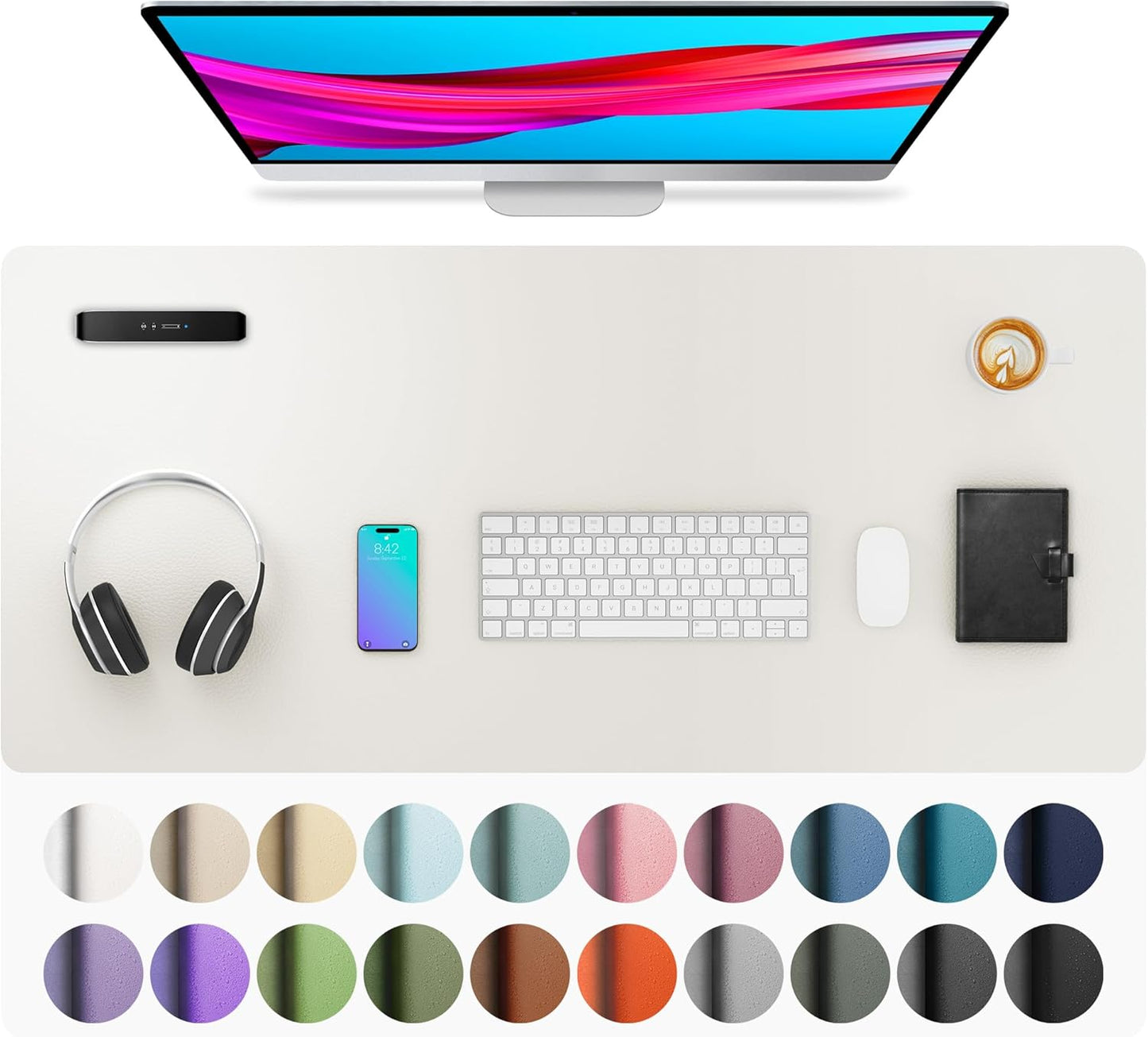 Aothia Non-Slip Waterproof PU Leather Desk Pad Protector for Mouse, Writing Desk, Office, Home, Laptop Blotter, 23.6" x 13.7", Black - Colors A