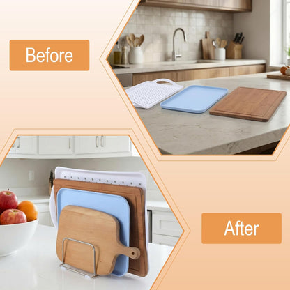 2-Pack Cutting Board Holder Stand 304 Stainless Steel Cutting Board Racks Organizer 4-Tier Chopping Boards Storage Cookie Sheet Baking Sheet Baking Trays,Chopping Boards,Dish 0.9+1.0 Inch Width Slots