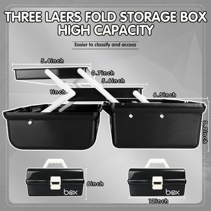 TERGOO 12in Three-Layer Multipurpose Storage Box Organizer Folding Tool Box/Art & Crafts Case/Sewing Supplies Organizer/Medicine Box/Family First Aid Box with 2 Trays (Black)…