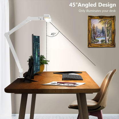 Micomlan Led Desk Lamp with Clamp, Architect Desk Lamp for Home Office with Atmosphere Lighting, 24W Ultra Bright Auto Dimming Computer Light Stepless Dimming and Tempering LED Table Light