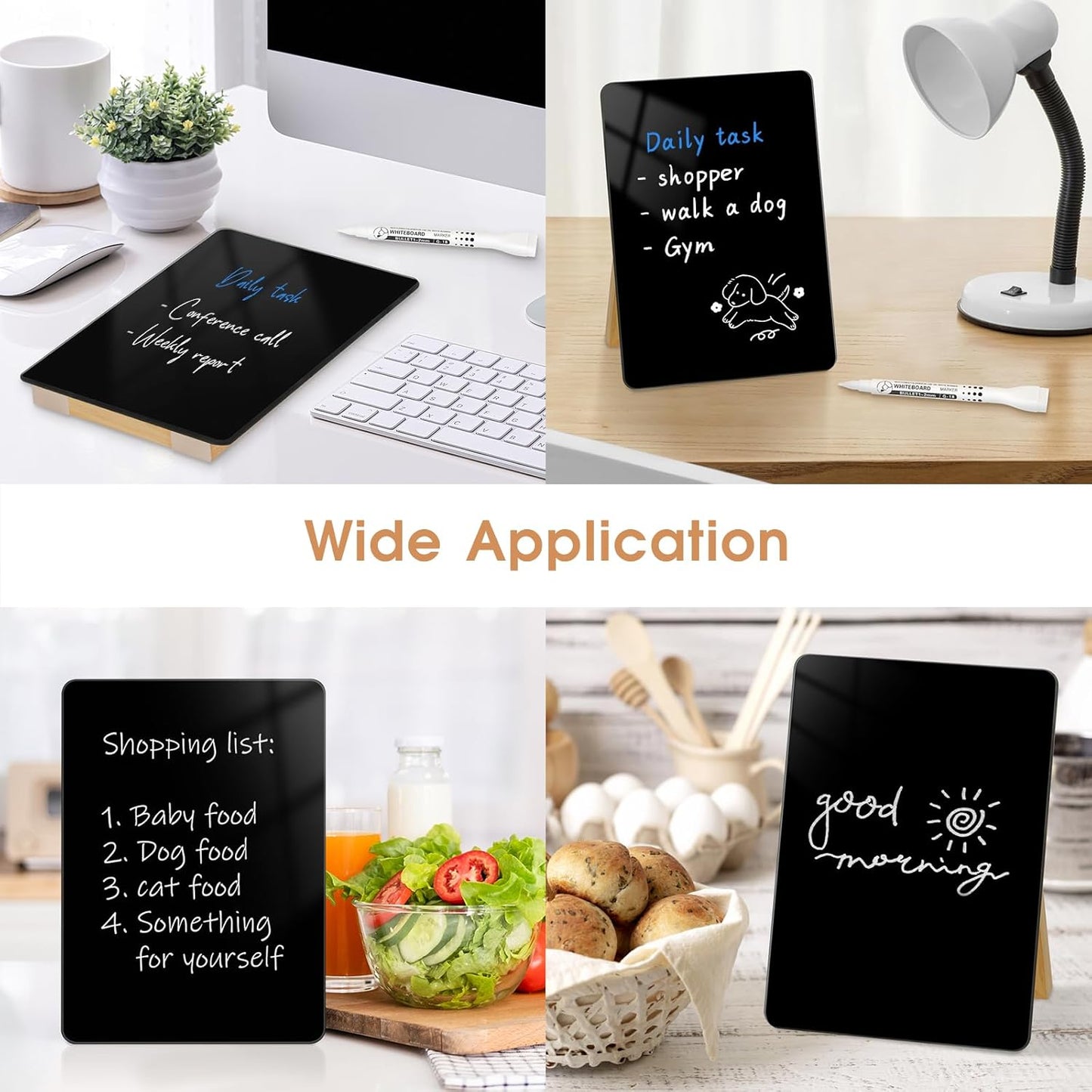 Desktop Glass Dry Erase Board, Small Glass Whiteboard with Adjustable Wood Stand - Reusable Desk Notepad 11" x 8.2" for Home Office