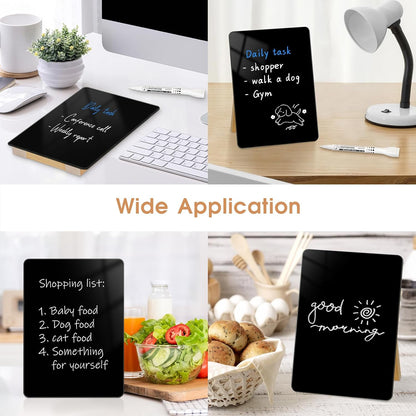 Desktop Glass Dry Erase Board, Small Glass Whiteboard with Adjustable Wood Stand - Reusable Desk Notepad 11" x 8.2" for Home Office