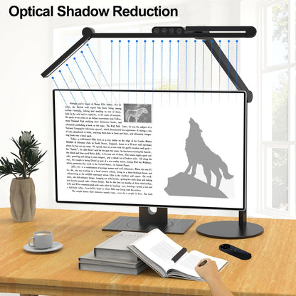 Micomlan Architect Desk Lamp for Home Office, 24W Adjustable Led Desk Light with Remote, 1500LM Bright Dimmable Computer Table Light Rotatable Office Lamp with Base for Cafting Monitor