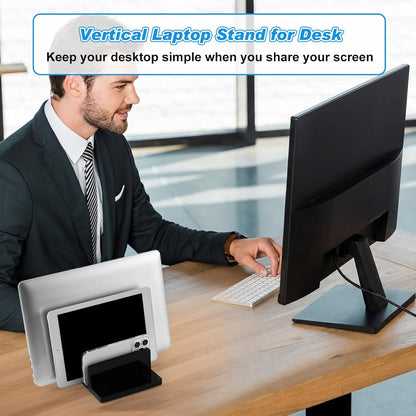 Chunful Adjustable Vertical Laptop Stand for Desk, Acrylic 3 Slot Laptop Holder Desktop, Invisible Desktop Notebook Dock for Notebook Computer, All Gaming Laptops up to 17''