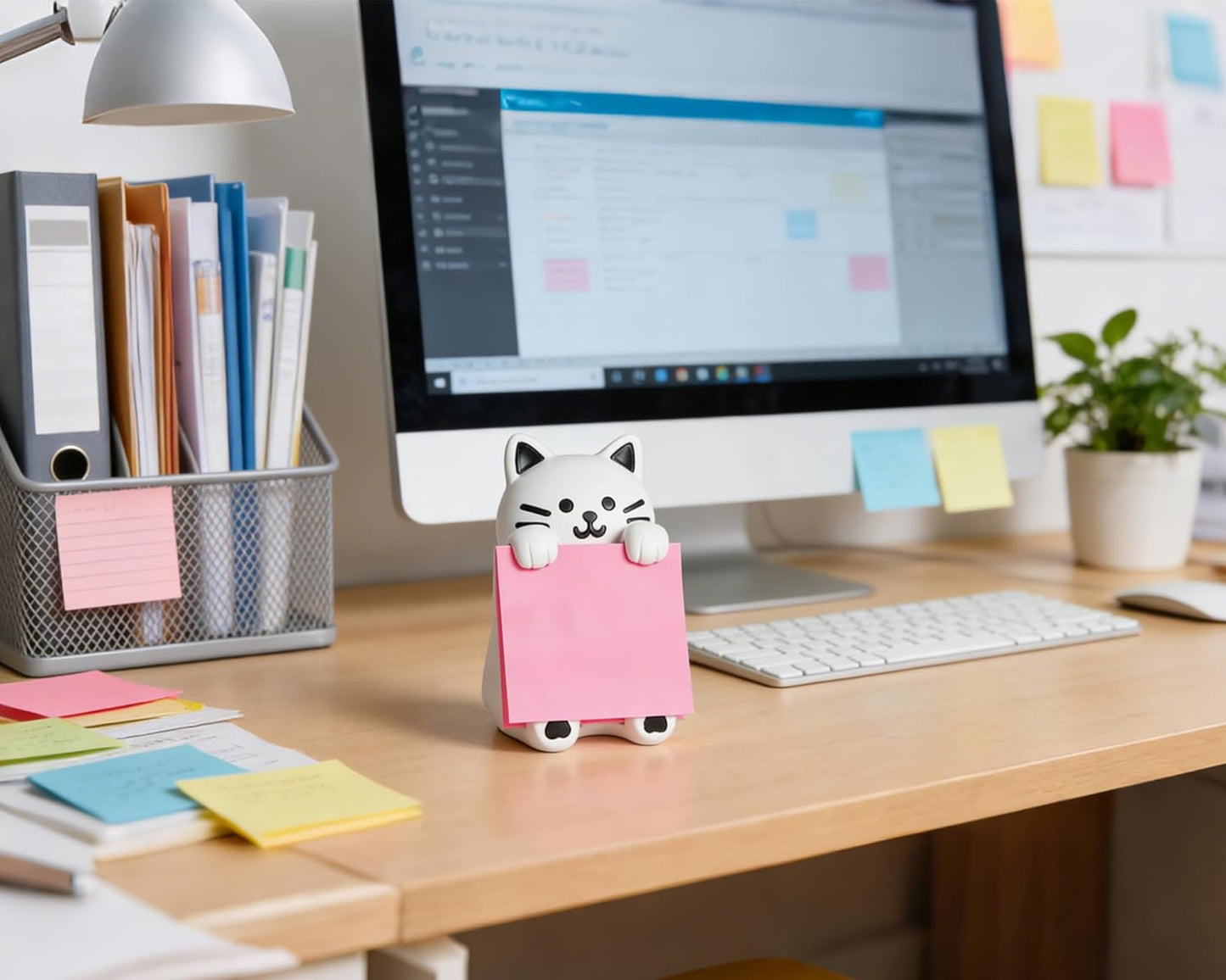 Highland Cow Pop-up Sticky Note Dispenser, Includes 1 Pad of 3x3 in Super Sticky Notes, 100 Sheets, Resin Cute Handmade Desk Holder for Office & Home-Beige