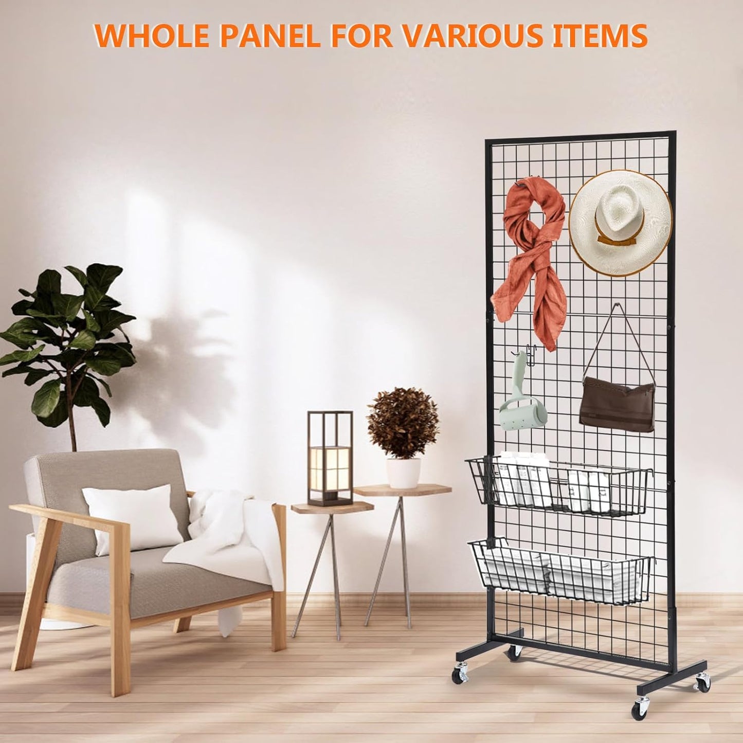 Eastern Tree 1 Pack 2.5'x 6' Three Pieces Grid Wall Panels Stand with T-Base, Black Wire Grid Wall Rack with Wheels, Craft Display Rack, Retail Display, Art Display, Extra More 10 Pieces Hooks