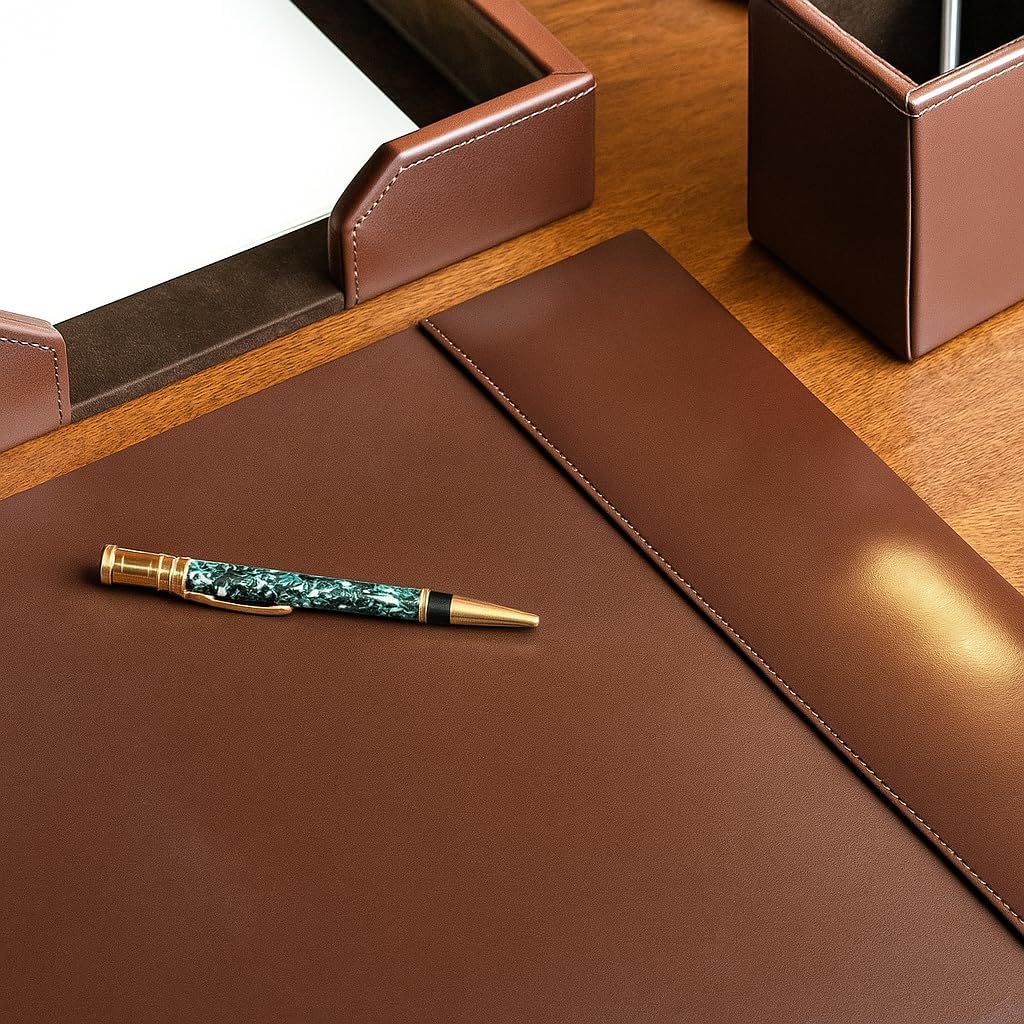 DACASSO Bonded Leather Desk Pad with Side Rails - Luxury Leather Desk Blotter for Writing - Padded Executive Desk Surface Protector - ( Burgundy, 30” x 18”)